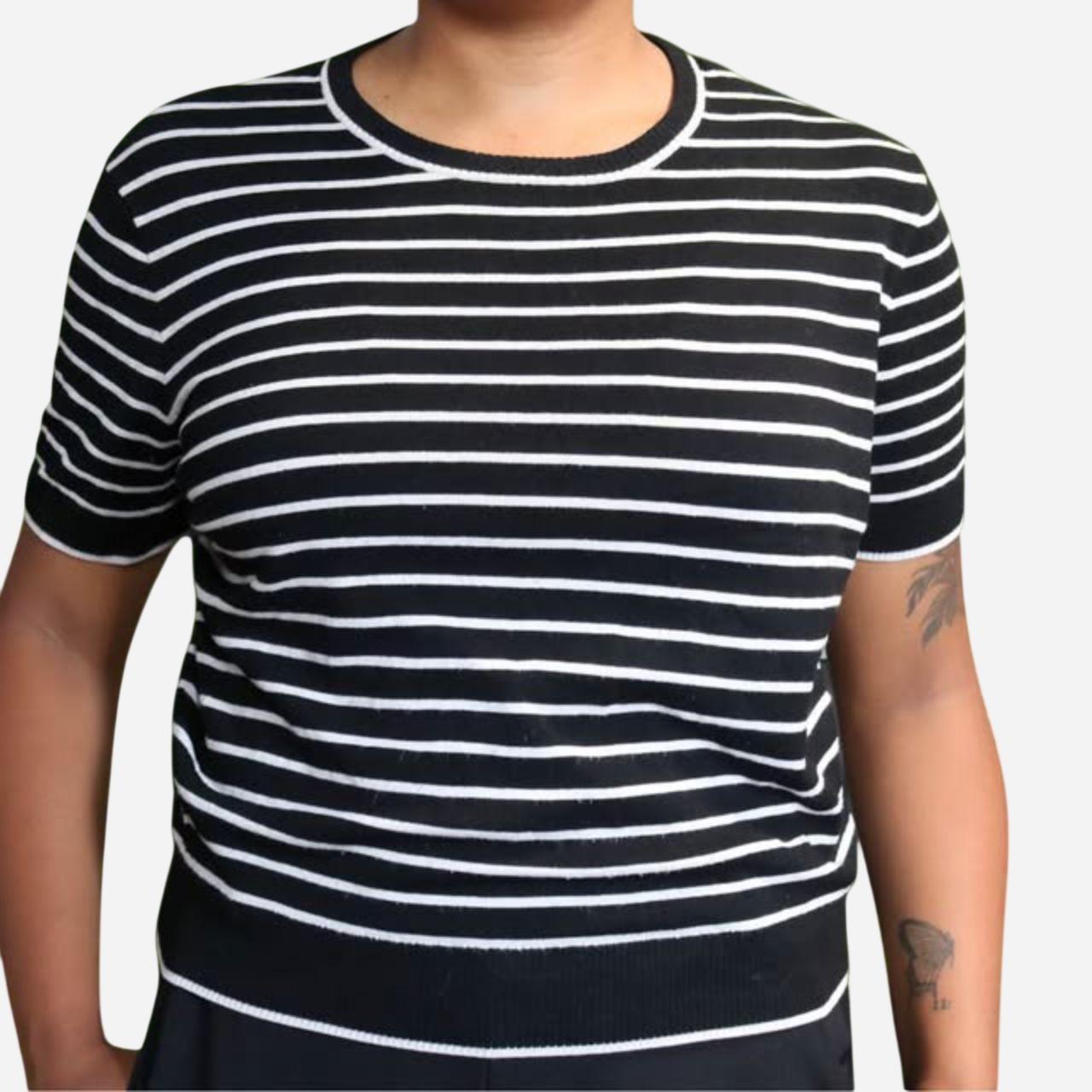 Fine-knit Striped T-shirt